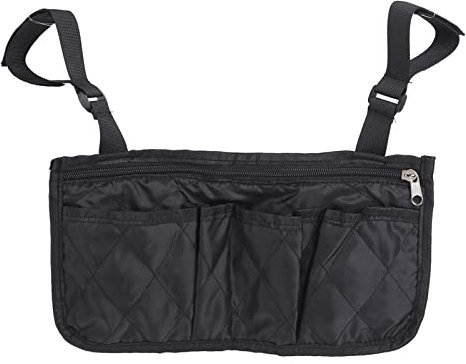 Wheelchair Side Bag, Wheelchair Bag Wheelchair Cup Holder with Holder Wheelchair Armrest Storage Pouch for Most Electric Scooter Wheelchairs, Walkers or Rollators, Black