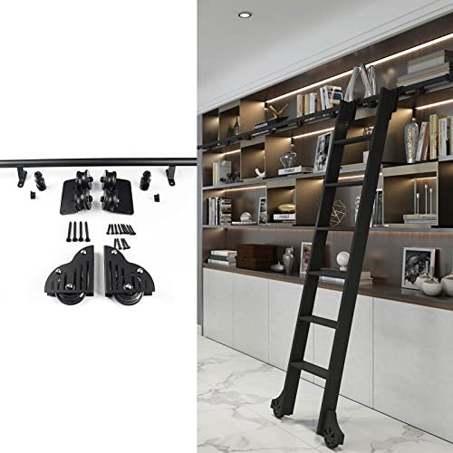 YWTCDMTF Kit di ferramenta per Scale scorrevoli, libreria, Scale scorrevoli (Senza Scala) con Ruote a rulli per Pavimento + Binario di Estensione, Binario per Scale mobili con Tubo Tondo