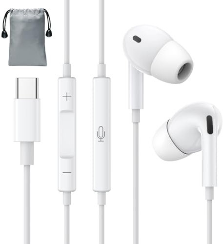 Kopfhörer USB C mit Kabel,Type C In Ear Kopfhörer Anschluss Samsung HiFi Stereo mit Mikrofon und Lautstärkeregler Kabelkopfhörer,Kompatibel mit iPhone 16/15/Samsung Galaxy S23/S22/Google Pixel
