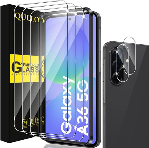 QULLOO Schutzfolie für Samsung Galaxy A36 5G für Panzerglas, 3 Stück Displayschutzfolie mit 2 Stück Kameraschutz für Samsung A 36 5G, 9H Härte Gehärtetes Glas HD Klar Schutzglas Anti-Kratzen Folie