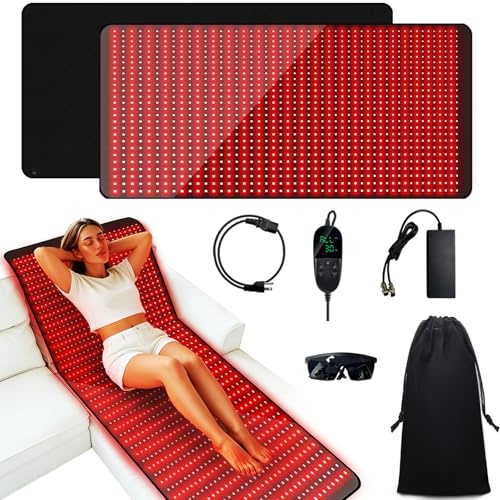 Ganzkörper-Rotlichttherapie-Matte, 180,3 x 88,9 cm, Bettgröße, Infrarot-Rotlichtmatte, 1350 LEDs, 3 Wellenlängen, 4 Modi, 5 Stufen, ideale Entspannung, Vatertagsgeschenk für Frühling, Wellness, Muskel