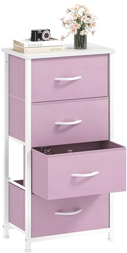 DWVO Chest of Drawers, Fabric Chest of Drawers, Bedroom Cabinet with 4 Drawers,Dresser for Bedroom,Living Room With Handles,Wood Top and Sturdy Steel Frame, Pink