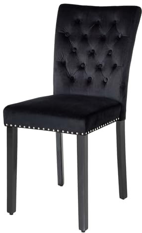 Riess Ambiente Chesterfield Stuhl Castle - schwarz - Samt Gummibaumholz Ziernieten Knopfheftung Esszimmerstuhl Modern Barock Esstischstuhl