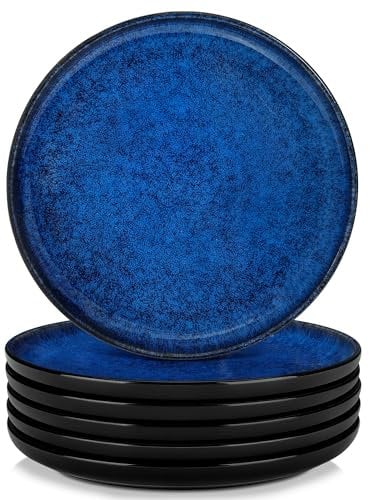 vancasso Série STARRY Lot de 6 Assiettes Plates en Grès 26 cm - Va au Micro-Ondes, Four et Lave-Vaisselle - Bleu Émaillé, Design Élégant et Résistant