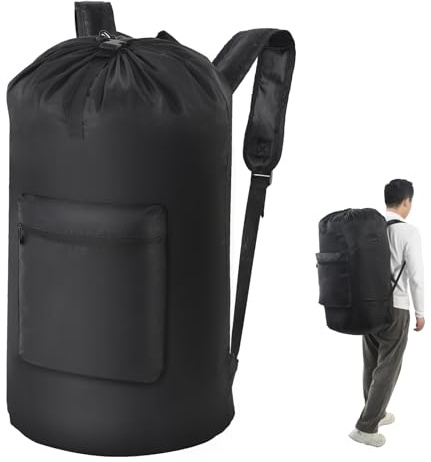 OTraki Wäschesack Camping 41 X 81 cm(16 * 32 in), Wäschesack Groß Oxford-Stoff Kordelzug, Schmutzwäschebeutel Reise Faltbar, Seesack Rucksack Für Camping, Picknick, Heimgebrauch (Schwarz)