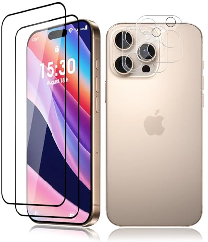 VideoSecu 2+2 Stück für Panzerglas für iPhone 16 Pro Schutzfolie, 9H Härte Kameraschutz HD Displayschutzfolie, Blasenfrei, Ölfeste & Kratzfeste Anti-Fingerabdruck Schutzglas