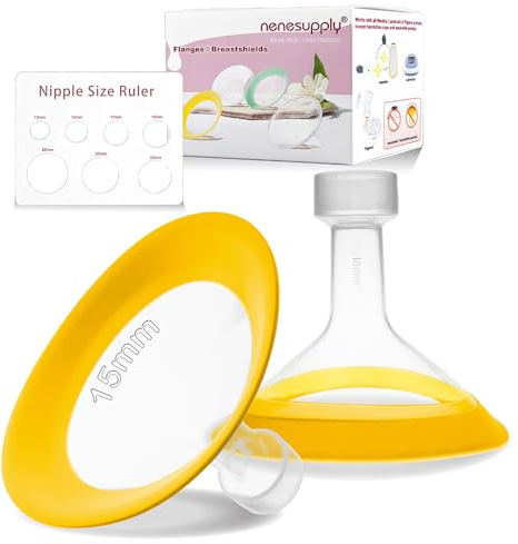 Nenesupply 15mm Oval Flanges Compatible with Medela Breast Pump Parts Flange Accessories. Work with Pump in Style Parts Symphony Parts Swing Maxi Harmony Breastpumps (15mm Oval)