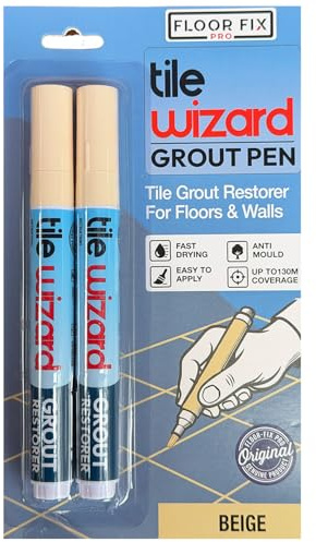 Beige Grout Pen Tile Grout Paint Marker From Floor-Fix Pro | Waterproof Grout Colorant & Sealer Pen | Bathroom & Kitchen Tile Grout Whitener | Narrow 5mm Precision Tip | 2 Pack