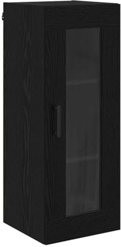 vidaXL Wandschrank Schwarz Eichen-Optik 34,5 x 34 x 90 cm, Aufbewahrungsschrank für Wohnräume, rechteckig, modern, wandmontiert, mit Glastüren, Kleiner, praktischer Organizer