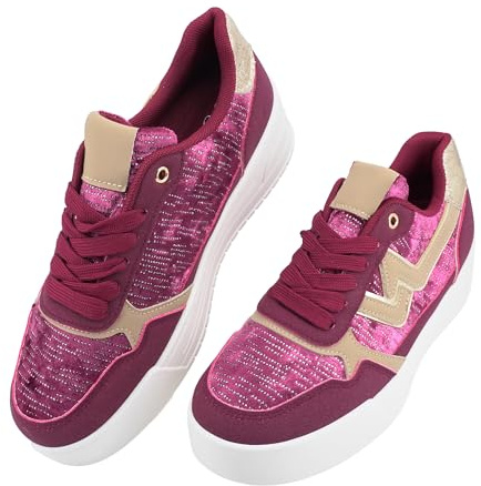 JOMIX Sneakers Damen Plattform-Schuhe Pailletten Damenschnürer Bequeme Casual Schuhe