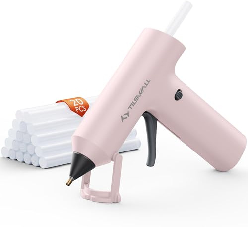 Tilswall Heißklebepistole Akku mit 2000 mAh und 20 Klebesticks, 7×140 mm | Mini Heißklebepistole mit schnellem Vorheizen für Bastelarbeiten, DIY, Kinderbasteln und Reparaturen im Haushalt, Rosa