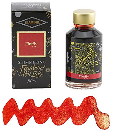 Diamine Shimmering Fountain Pen Ink - Firefly, 50ml Glass Bottle, Gold, Silver Shimmer, Watercolour, pH Neutral