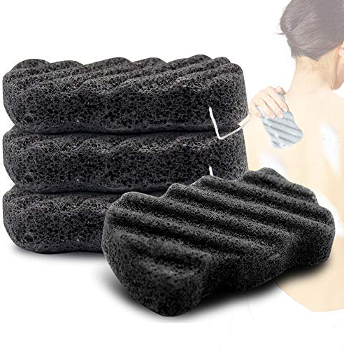 Konjac Sponge Set of 4 Bamboo Charcoal Body Facial Sponge Exfoliator Cleansing Gentle Puff Sponge for Sensitive Skin Care, Vegan, Pouf Bath Alternate to Exfoliate and Cleanse for Men Women (4 Pack)