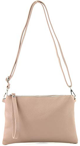modamoda de T186 Damen Leder Clutch Umhängetasche Abendtasche handmade in Italy, Farbe:Rosabeige