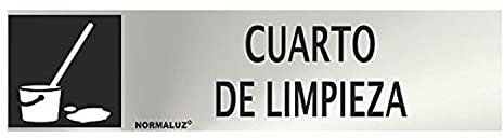 Señal Cuarto De Limpieza | señal Habitación limpieza | Señal Adhesiva | Acero Inoxidable | Certificado UNE-EN ISO 9001 | 0,8 mm grosor | 20 x 5 cm | Color Plateado con letras en negro