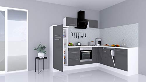 respekta Küche Küchenzeile Winkelküche Weiß Grau Amanda 260 x 200 cm Premium