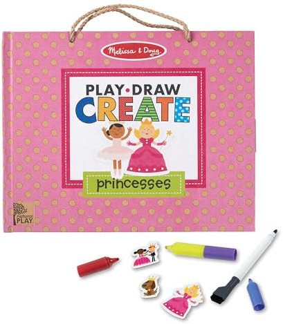 Melissa & Doug Natural Play: Play, Draw, Create Reusable Drawing & Magnet Kit - Princesses (54 Magnets, 5 Dry-Erase Markers)