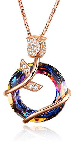 AOBOCO Sterling Silber Kette Damen Rose Anhänger Halskette mit Kristallen Schmuck Jahrestag Valentinstag Geburtstagsgeschenk für Freundin Frau Mutter Sie Frauen