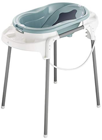 Rotho Babydesign TOP Station de Bain, Avec Baignoire pour Bébé, Support de Baignoire, Dossier de Baignoire et Tuyau de Vidange, 0-12 Mois, Lagoon, 21042 0292 01