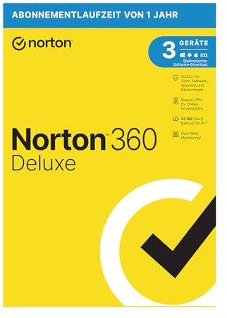 Norton 360 Deluxe 2025 | 3 Geräte | 1 Jahr | Aktivierungscode in Originalverpackung