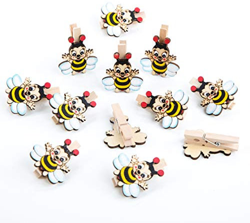 Logbuch-Verlag 12 Bienen Klammern Honig Imker Geschenk Kinder Verpackung Deko Holzklammer 4,5 cm schwarz gelb