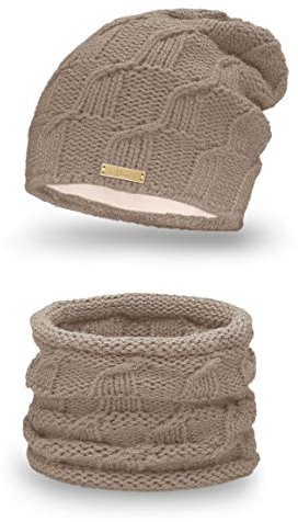 Wurm Winter Kombi Set aus Winter Schal und passender Strickmütze/Beanie (686) (Mokka)
