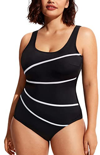 DELIMIRA Costume da Bagno Taglie Forti Scollo Rotondo Imbottito Costume Intero Donna Multicolore #2 52