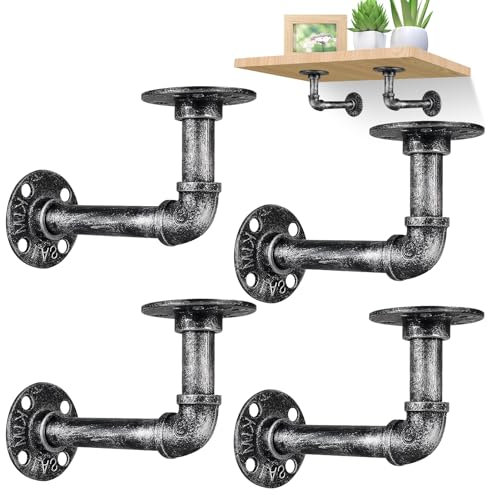 YAUNGEL 4-teiliges Industrial Rohr Regal Klammern Set, Retro Regalhalter, Schwimmende Regale, Vintage Möbel Dekoration (Silber, 15 * 8CM)