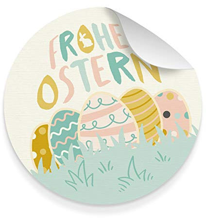5x itenga große Frohe Ostern Aufkleber Sticker Etiketten Ostereier pastell rund 9,5cm