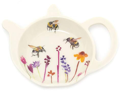 Carousel Home Gifts Busy Bee Floral Tea Bag Tidy Dish | Tea Bag Spoon Rest Kitchen Tidy | Melamine Used Teabag Holder