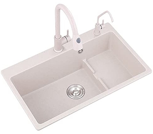 Wddwymll Fregadero Empotrado 68×46cm,Fregadero Cocina un Seno,Fregadero de Granito con Escurridor,para Restaurante, Lavandería, Bar, Casas de Alquiler