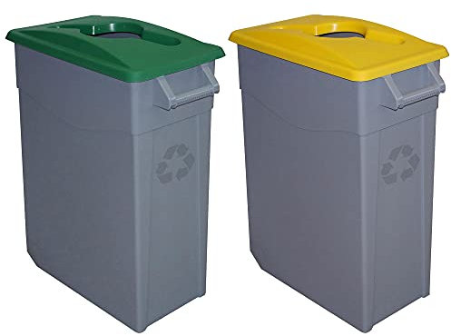 Denox PK3347 Pack Reciclaje Zeus 65 litros Abierto c/u: 130 litros totales, en 2 contenedores, en Colores Verde/Amarillo