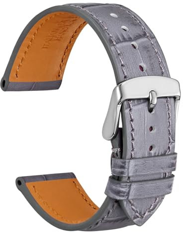 WOCCI 18mm Uhrenarmband Leder für Damen und Herren, Geprägtes Alligator, Silberne Schnalle (Grau)