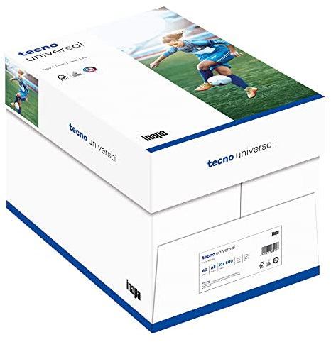 inapa Drucker-/ Kopierpapier tecno Universal: 80 g/m², A5 (210x148), 5.000 Blatt (10x500), weiß – Allround-Papier