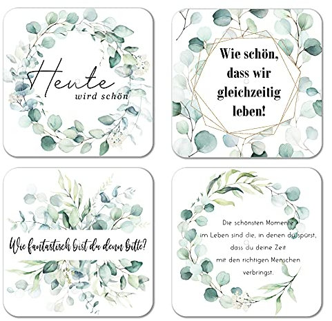 Interluxe LED Untersetzer 4er Set - Heute Wird schön - Vier leuchtende Design Untersetzer als Deko für den Tisch, Hochzeit, Eukalyptus