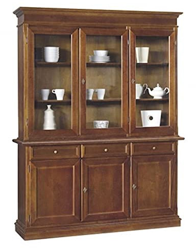 Mar.c.a. Design - Elegantes Wohnzimmer-Vitrine aus Pappelholz, Kristallglas in dunklem Nussbaum mit 3 Türen – Möbelstück für Wohnzimmer, Povera Made in Italy – Maße: 156 x 42 x 205 cm