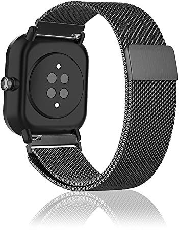 Niboow 20mm Cinturino per Amazfit GTS 4/GTS 3/GTS 4 Mini/GTS 2 Mini/GTS 2/GTS 2e, Acciaio Inossidabile Metallo Magnetico Cinturino per Amazfit Bip 3 PRO/Bip Lite/Bip S/Bip U PRO/Bip S Lite - Nero