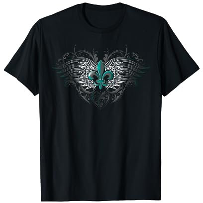 Fleur De Lis Design Flügel und Ornamente Geflügelte Lilie T-Shirt