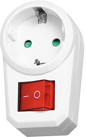 Steckdosenadapter 1-Fach mit Schalter Weiß Zwischensteckdose Schuko Euro-Steckdose Schalter beleuchtet