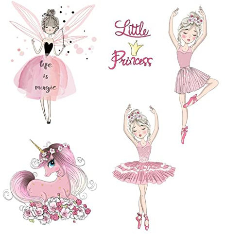 Droomhuis Fille de Ballet Motif de Dessin Animé Licorne Rose Stickers Muraux Enfants, Cuisine Salon Jardin D'enfants Bébé Chambre Fille Salle de Danse Peinture Auto-adhésive