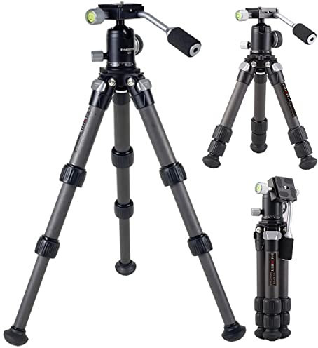 Kohlefaser-Stativ, Tischkamerastativ, Mini-Mini-Stativ mit 360-Grad-Metall-Kugelkopf mit Griff für Kamera und Telefon, kompatibel mit Canon-, Nikon-, Sony-Kameras.