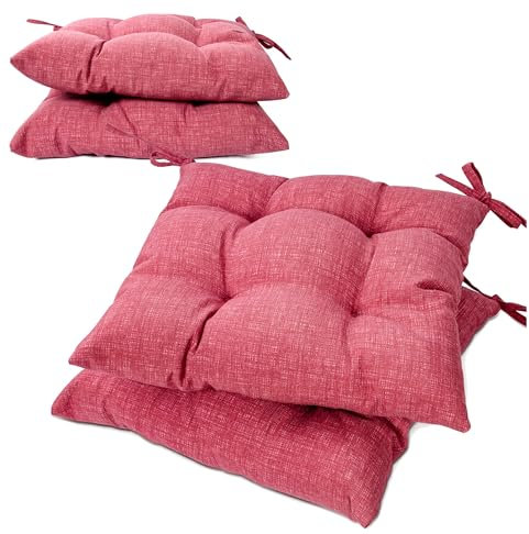 Viste tu hogar Pack 4 Cojines para Silla 45 x 45 cm, Relleno de Poliester con Diseño de Rayas, Cómodas y Blandas, Ideal para la Decoración de Cocina, Salón o Terraza, Fabricado en España, Rojo Liso