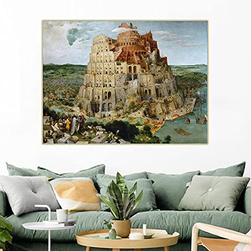 Yangld Leinwandbilder Bruegel Pieter《Der Turmbau zu Babel,1563》Leinwandkunst Ölgemälde Kunstwerk Poster Bild Wand Home Interior Decor 60x85cm Rahmenlos