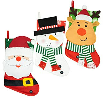 HEITMANN DECO - Weihnachtsstrümpfe - 3er Set - zum Befüllen- bunt - Nikolaus/Schneemann/Elch - ca. 41 cm