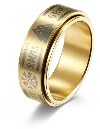 AMDXD Personalisierte Angepasst Herren Verlobungsringe Edelstahl, Band Ringe Wikinger-Symbol Eheringe für Männer, Silber