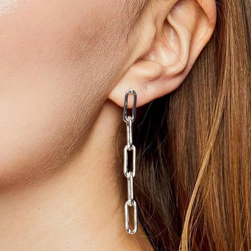 TseenYi Kettenglied Ohrringe Büroklammer Kettenohrringe Silber Chunky Chain Ohrringe Punk Chain Drop Dangle Ohrstecker Schmuck Für Frauen Und Mädchen