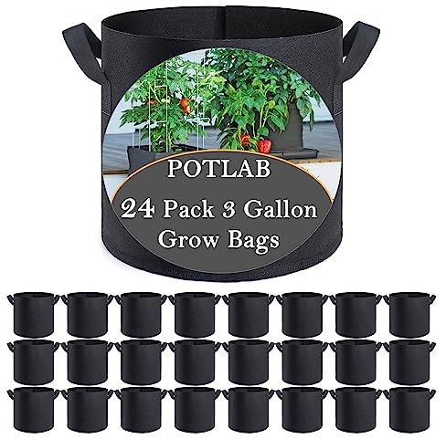 POTLAB Pflanzsack 11L Stofftopf 11L mit Tragegriff - 24 Stück, Wiederverwendbare Pflanzensäcke für Kartoffeln, Tomaten, Erdbeeren, Atmungsaktiv & Drainage, Grow Bag, Pflanztaschen für Draußen.