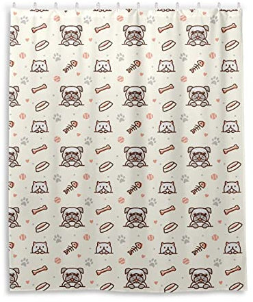 GuoChe Duschvorhang mit Mops-Motiv, für Badezimmer, wasserdicht, 152 x 183 cm