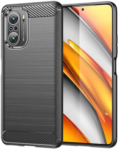 HONLEN TPU Silicone Case for POCO F3 / POCO F3 5G / Xiaomi MI 11i (6.67 Inches), Fiber Brushed Pattern Non Slip Design Case - Black