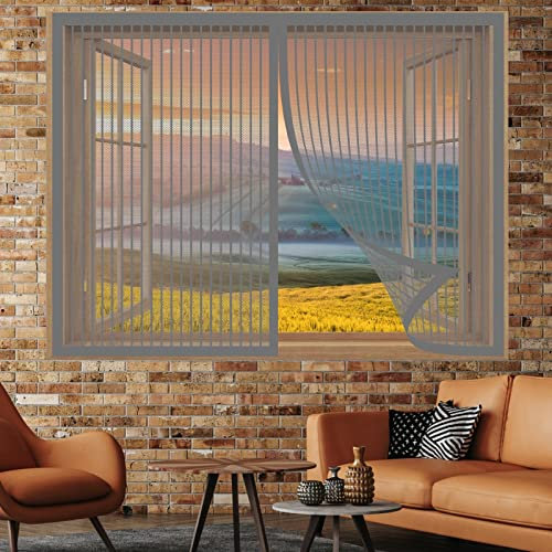 Kit Zanzariera Per Finestra Grande 125 x 100 cm Zanzariera Magnetica Finestra Circolazione Dell'Aria Naturale Autoadesivo Zanzariera Zanzariere Per Finestre Per Finestre Schermo, Grigio